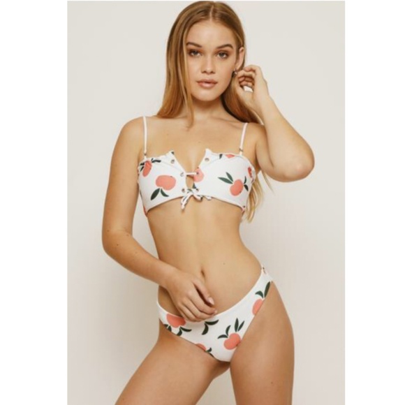 revolve KHAOS swim peach print white bikini top & bottom - size s - Picture 1 of 10